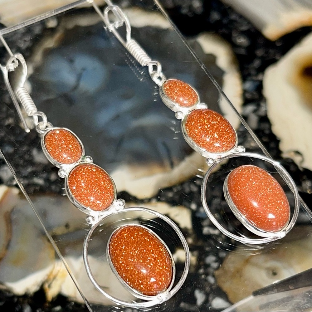 Lightweight Golden Sandstone Earrings 2 1/2” - Picture 4 of 17